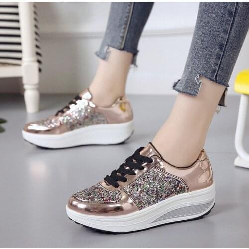 Bling Sneakers Women Size 42 Fashion Casual Shoes New Woman Platform Shoes Women Thick Sneakers Brand Lace-up Ladis Shoes Shine