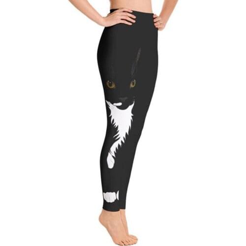 Fashion Autumn Style Digital Printed Leggings Sport Lovely Black Cat Pattern Slim Workout Polyester Leggings