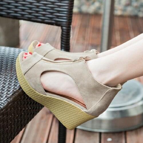 Summer Europe and the United States new fish mouth open toe sandals fashion thick bottom wedge womens shoes