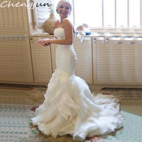 Chengjun Hot Sale Popular Sleeveless Sweetheart Ruffle Mermaid Sexy Wedding Gown