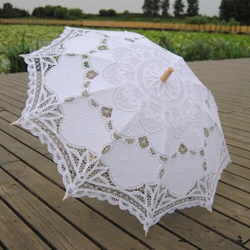 Fashion Sun Umbrella Cotton Embroidery Bridal Umbrella White Ivory Lace Parasol Umbrella Wedding Umbrella Decorations