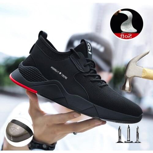 2021 new work shoes mens light sneakers Safety comfortable large size anti-smashing steal toe casual non-slip puncture shoes