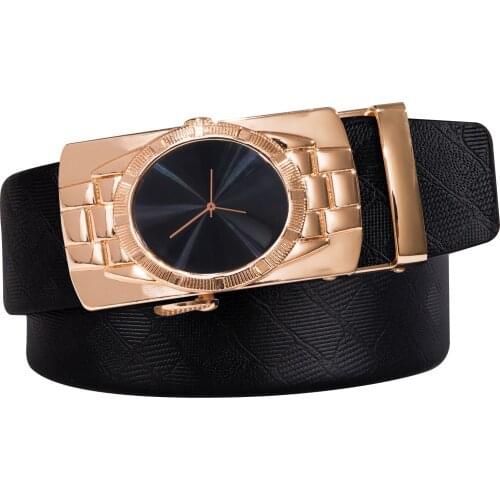 Barry.Wang Men Leather Belt Designer Clock Ratchet Buckle Gold Silver Automatic Buckle Removable Waist Belt Gift Business