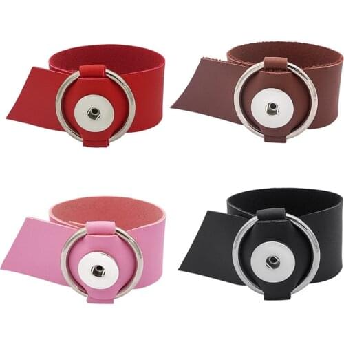 New fashion Colorful Real leather Soft Plug-in bracelet snap bracelets 24cm fit 18mm snap buttons jewelry wholesale SE0176