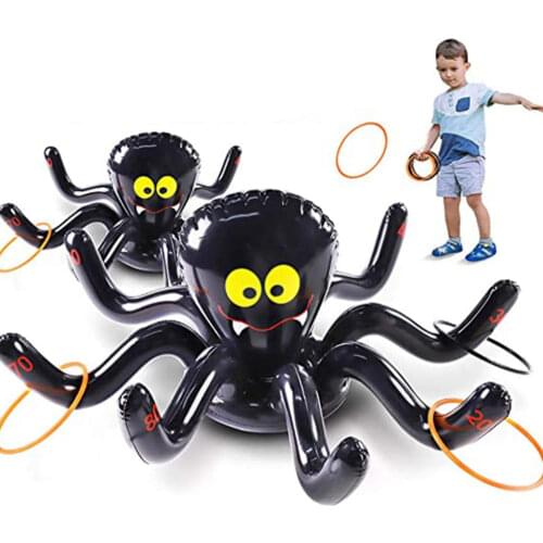 Halloween Inflatable Spiders Ring Toss Game Set with 4 Rings for Halloween Party Swimming Pool Party Supplies Holiday Decoration