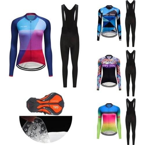 Autumn Lycra Long Sleeve Road Bike Jersey BIB Set Women 2021 Cycling Clothes MTB Suit Female Bicycle Clothes Fashion Dress Kit