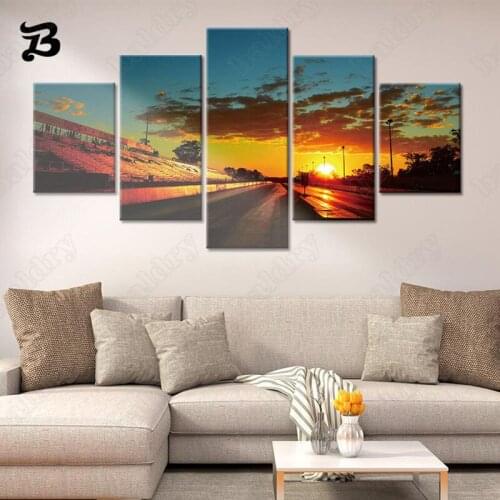 City Landscape Canvas Painting Wall Art Canvas Posters and Prints Home Decoration 5 Pieces Sunset Scenery for Living Room Decor