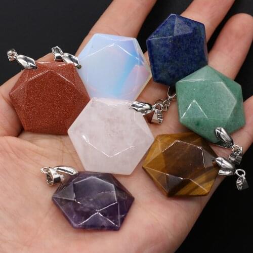 Natural Stone Amethysts Pendant Hexagon Lapis lazuli Opal Crystal for Jewelry Making Necklace Earrings Gift for Women