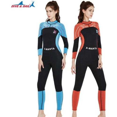 Dive&Sail Korean version diving suit 3mm neoprene women men surf KeepWarm zipper purple jellyfish conjoined snorkeling suit