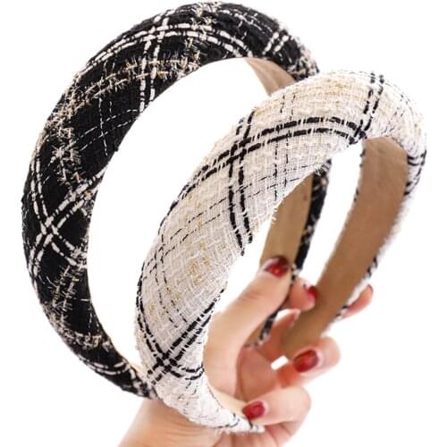 Plaid Woolen Sponge Padded Hairband Headband for Women Girls Hair Accessories