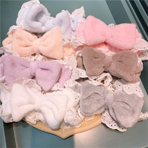 Sweet Cute bow lace headband Turban for Women Girls Washing Face Bathe Head Holder Comfortable Elastic Hairband Hair Accessories