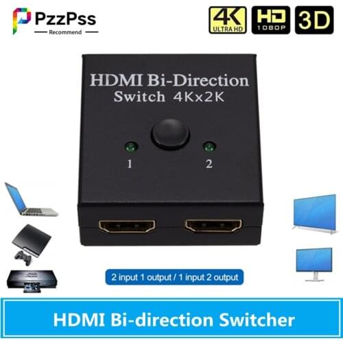 PzzPss 4K HDMI Switch 2 Ports Bi-directional 1x2 / 2x1 HDMI Switcher Splitter Supports Ultra HD 4K 1080P HDR HDCP for PS4 PC