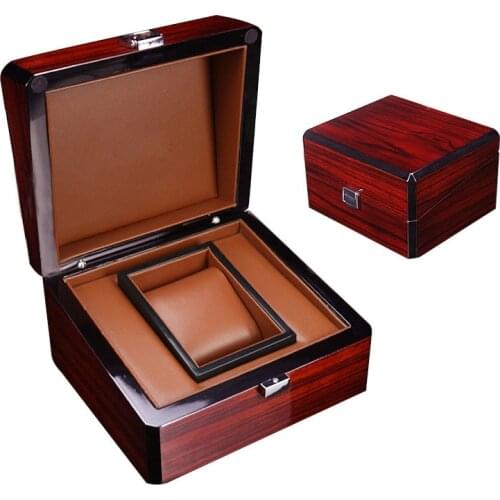 Luxury Brown Single Slot Wooden Lock Clasp Solid Metal Jewelry Watch Case Paint Box Travel Watch Storage Box 17.5x15.5x10cm