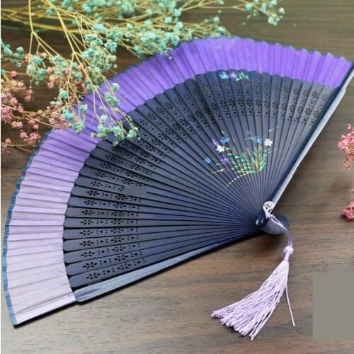 Hand painted folding fan * wedding folding fan * high grade silk female fan * Chinese style gift fan * carving craft fan