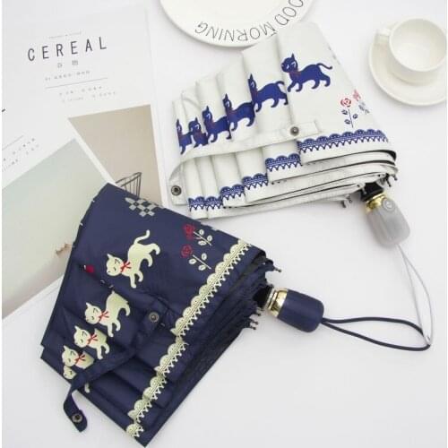 Full Automatic Portable Folding Umbrella Women Men Windproof Cat pattern UV Protection Umbrella paraguas parapluie paraplu