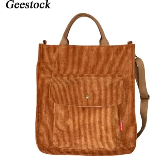 Geestock Corduroy Shoulder Bag Woman Vintage Handbags Large Capatiy Student Bookbag Casual School Totes Bag