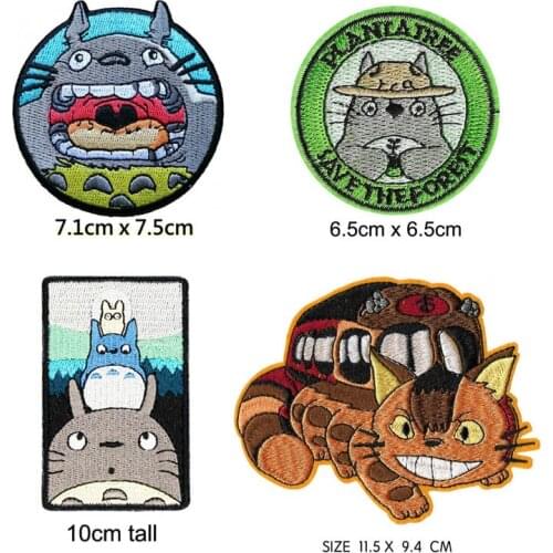 Movie Totoro Embroidered Iron on Patch, Japanese Cartoon Hayao Miyazaki series Clothing Fabric Accessories Wholesale DIY