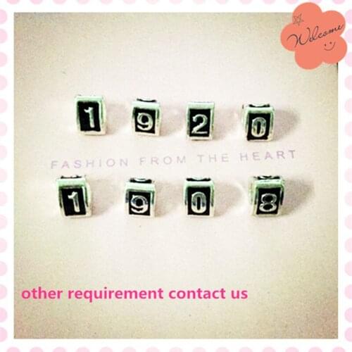 Alloy Big Hole 1908 1920 1913 Years European Bead Sorority Greek Fraternity Black Enamel Jewelry Accessory,OPB016,5Sets