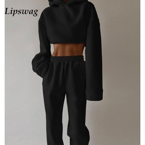 Casual Women Solid 2 Piece Set Fashion Tracksuit Hooded Sweatshirts And Loose Pants Suits Spring Elegant Ladies Streetwear 2021