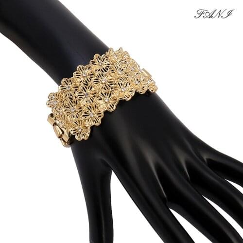 Fani wholesale Luxury Crystal Bracelets For Women Gold Color Bracelets & Bangles Femme Bridal Wedding Jewelry Vintage Bracelet