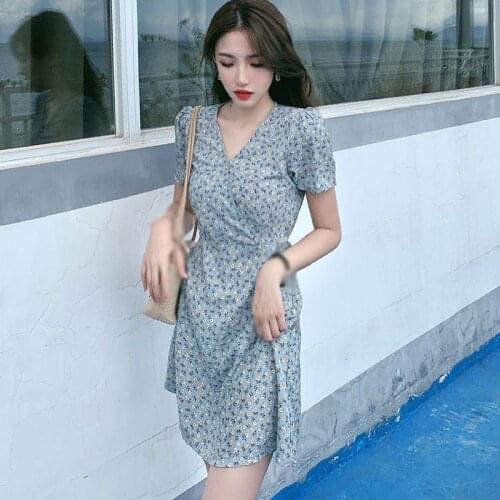 DAXIN Women Summer V-Neck Floral Print Dress Fashion Fresh Style Ladies Short Sleeves Retro vestidos 2021