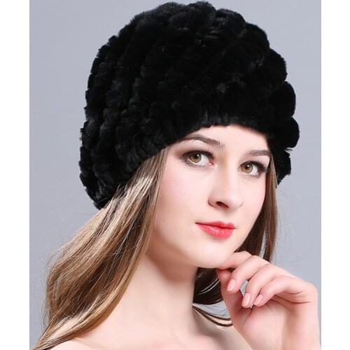 Winter Women Mink Fur Hats Faux Fur Knitted Cap Fashionable Fluffy Ladies Pompom Warm Beanie Caps Wtih Ear Protection