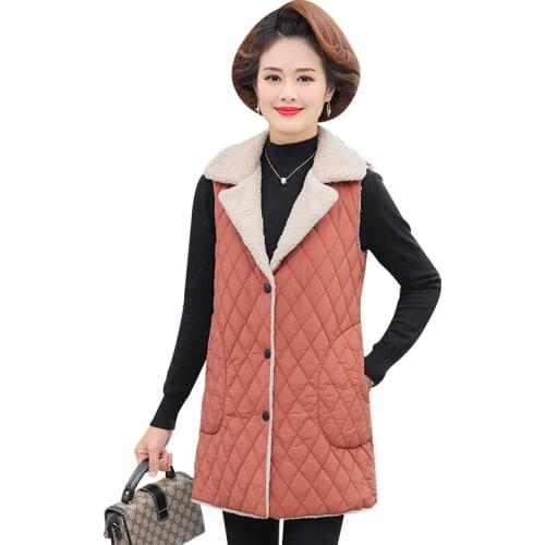 Lambswool Winter Fashion Women Thick Vest Coat Warm Lapel Waistcoat Sleeveless Cotton Jacket Vests Female Mother Parkas