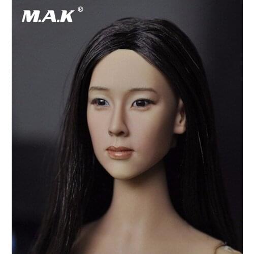 1:6 Asian Female Head Sculpt with Black Long Hair For 12" Women Action Figures Body Model Toys Collections