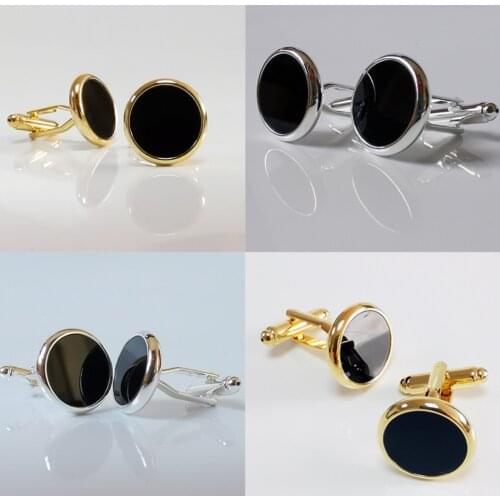 10pairs/lot Classic Black Onyx Cufflinks Gold/Silver Copper Plating Cuff Links Mens Jewelry Accessory Business Style Wholesale