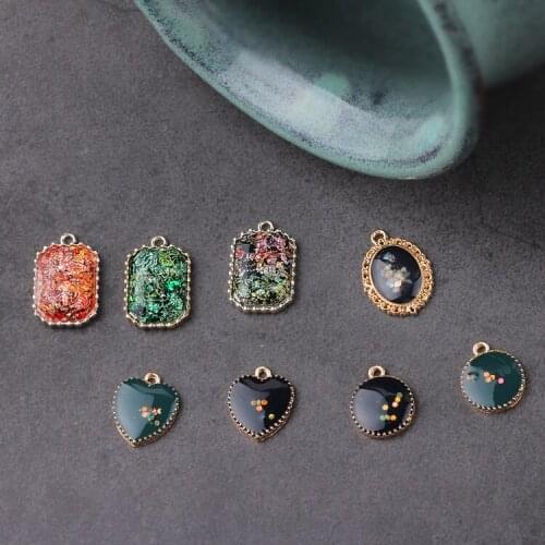 10pcs Trendy round heart jewelry pendant bling enamel charm DIY Ornament accessories of necklace bracelet earring fitting