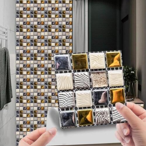 10Pcs/Set Waterproof Tile Sticker Mosaic Tile Sticker 3D Three-dimensional Wall Painting Wall Sticker Kitchen Renovation Sticker