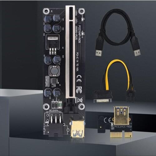 Newest TISHRIC 10PCS VER009S Plus PCI PCIE Riser 009s Plus GPU 6Pin Adapter Molex USB 3.0 Cable PCI E x16 Mining Riser Card