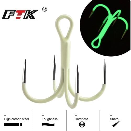 5pcs Luminous High Carbon Steel Quadruple Fishing Hook 1/0-2/0# Saltwater For Squid Jig Barbless Sea Hooks Japan