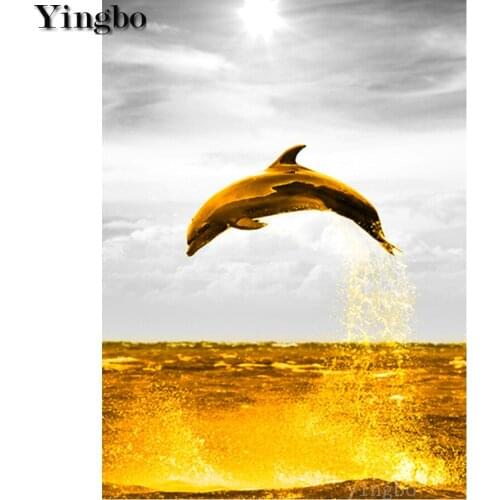 5d Diy Diamond Painting Golden dolphin ocean landscape diamond Embroidery paint by numbers diamond Mosaic cross stitch kit gift