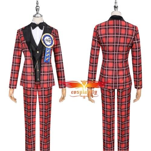 Anime Game Twisted-Wonderland Ghost Marriage Ace Cosplay Costume Outfits for Men Women Red Plaid Suits Jacket Pants Halloween