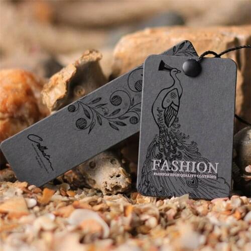 Free shipping customized high quality 600gsm black paper with hot black gold stamping tags, high-grade special-shape labels tags