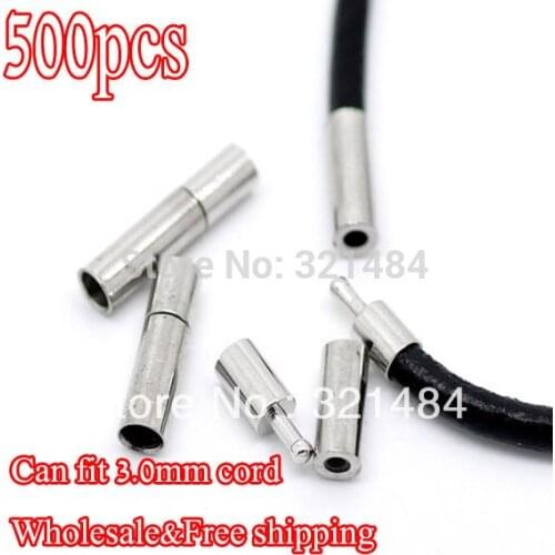 Big Discount!!! 500X Dull silver plted for 3mm leather cord necklace ends caps buckle Bayonet Clasps