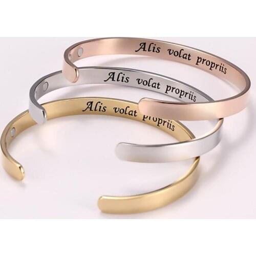 Fashion Engraved Letter C Shape Opening Bracelet Personality Magnetic Stainless Steel Custom Word Bracelet