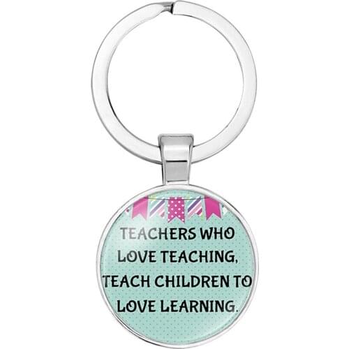 10PC/lot The Best Teacher Love Heart Keychain Teach Key Chain Handmade Round Photo 25mm Glass Cabochon Car Key Ring Jewelry Gift