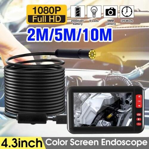 4.3"1080P 8MM Endoscope Camera Len LCD Screen Inspection Endoscope Camera Waterproof Borescope HD TFT IPS Car Monitor Soft Wire