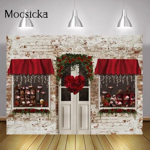 Photography Valentines Day Red Rose Backdrop Flowers Sweet Shop Romantic Valentine Portrait Background Brick Wall Arch Door