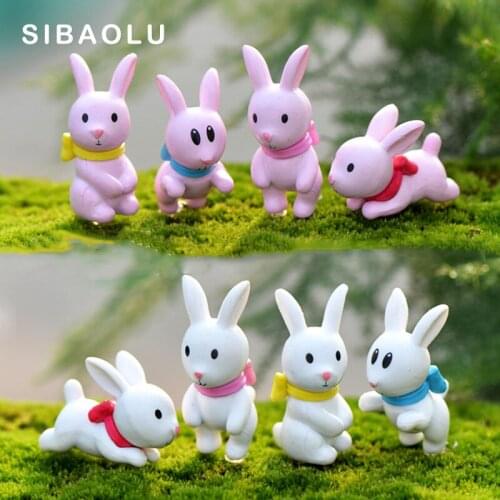 Bow Tie pink white Rabbit miniature figurines Home decoration mini fairy garden cartoonanimals house ornaments plastic PVC craft