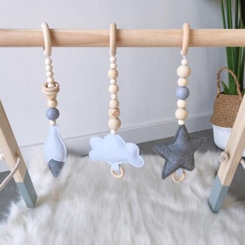 INS Nordic Felt Feather Cloud Star Wooden Beads Ornament Wall Hanging Pendant Baby Rattle Stroller Play Gym Toy Home Accessories
