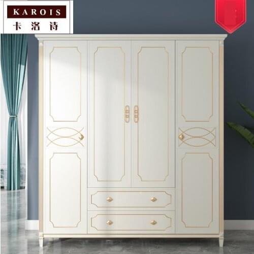 KAROIS DY8903American Solid Wood Wardrobe Four Door Locker Simple Bedroom Cabinet Wardrobe Furniture Combination