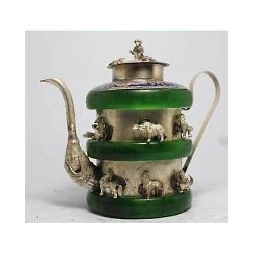 CHINESE OLD JADE HANDWORK PAINTING ANIMAL TEA POT#@VKPR135 shipping tools wedding Decoration Brass navidadroom Art Statue
