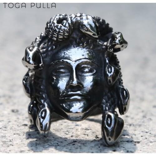 Retro Gothic Rocker Medusa Ring Men Boy Mythology Snake Hair Gorgon Punk Biker Ring Vintage 316L Stainless Steel Punk Jewelry