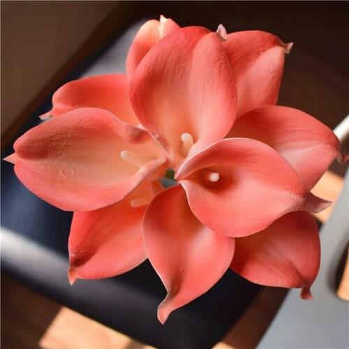 Coral Flowers Real Touch Callas Lilies Bouquet For Wedding Brides Bridesmaids Corsage DIY Flowers