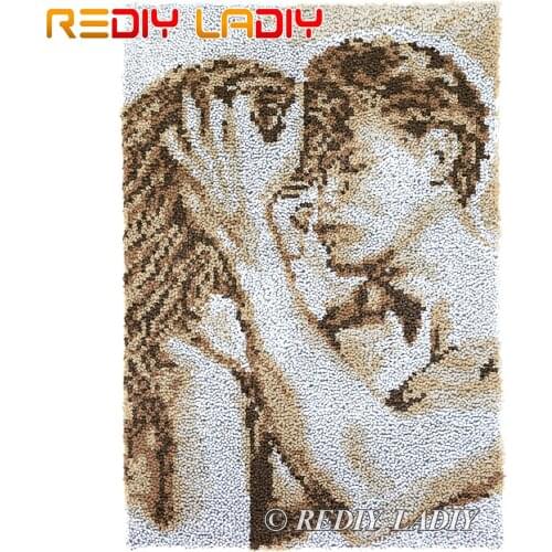 Latch Hook Kits DIY Carpet Rug Kiss Lovers Plush Wall Tapestry Kits Crochet Floor Mat Thick Yarn Cushion Arts & Crafts 58*87cm