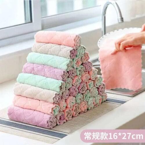 Hot! 1/2/5/10PCS Double-layer Absorbent Microfiber Kitchen Dish Cloth Non-stick Oil Household Cleaning Wiping Towel Kitchen Tool