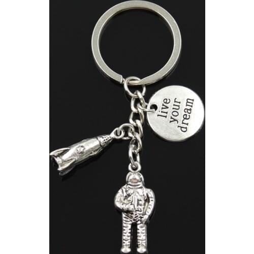 Fashion 30mm Key Chain Keychain Jewelry Silver Color Universe Astronaut Rocket Spaceship Live Your Dream Hope Believe Pendant